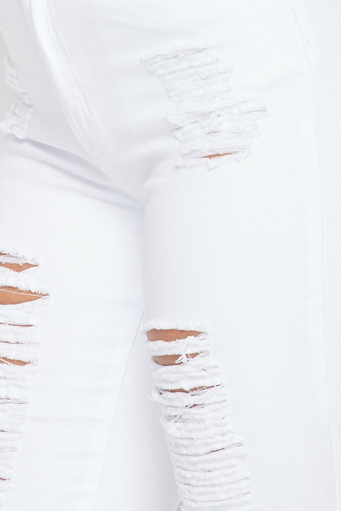 Super High Waisted Distressed Flare Jeans - White - SohoGirl.com